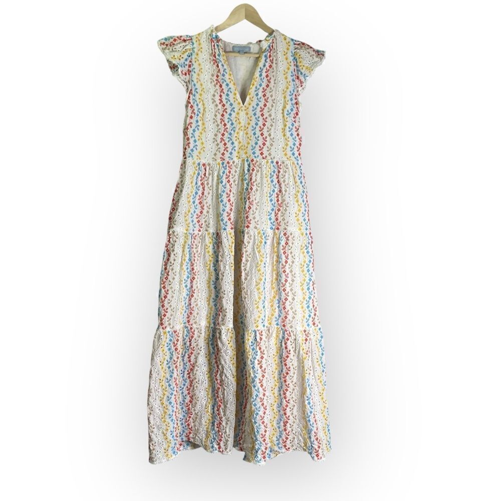 Antonio Melani x Kimberly Whitman Kari Embroidered Ruffle Eyelet Maxi Dress 12 - Picture 1 of 12